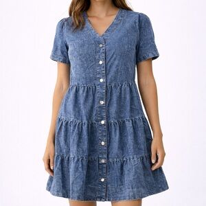 Casual Blue Button-Front Mini Dress